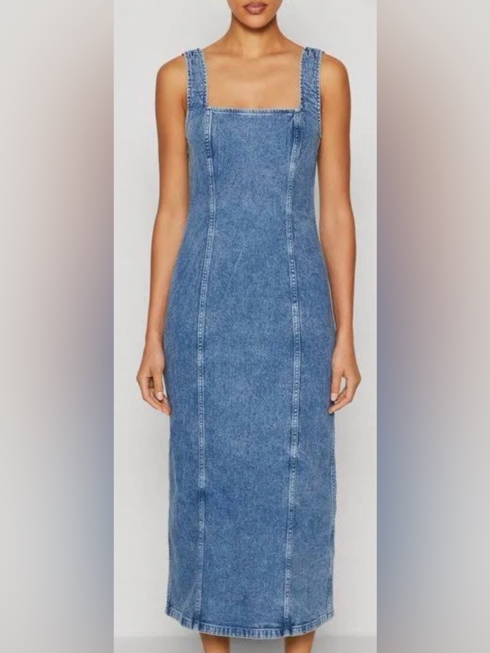 Abercrombie & Fitch Dress Womens XL Blue Denim Colomn Bodycon Midi Square Neck - Picture 6 of 13